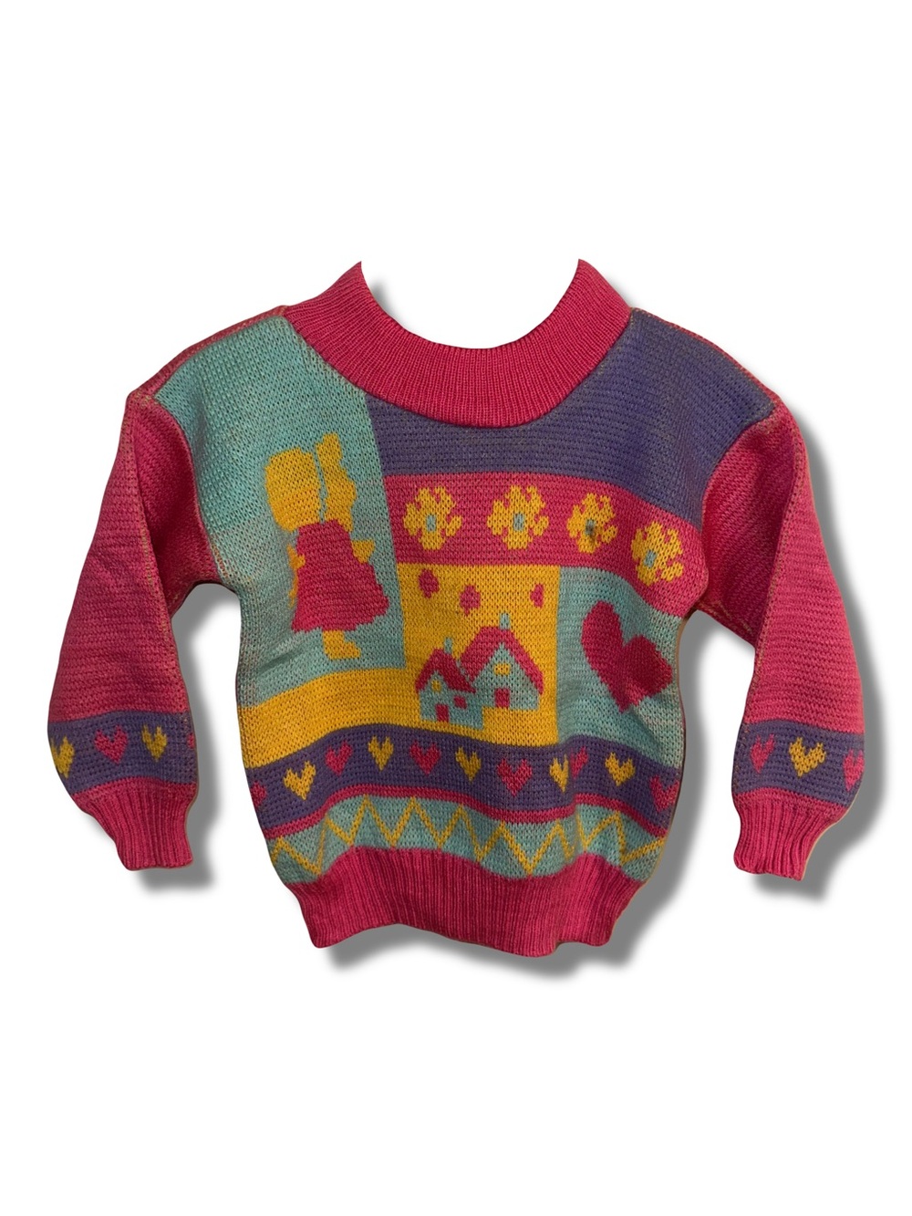 Vtg Colorful Hearts and Flowers Sweater